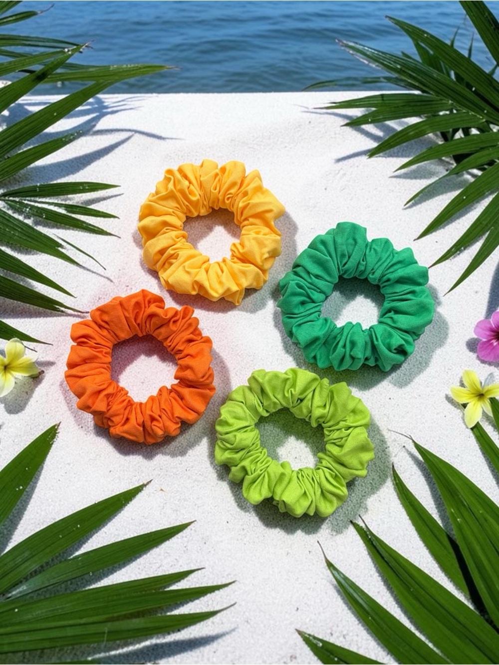 Bright Multi-Color Scrunchie Set – Green, Orange & Yellow - Picture 5 of 7